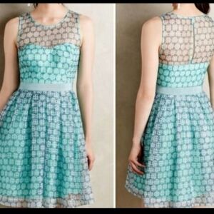 Pre-owned Moulinette Soeurs Teal Lace Mini Dress
